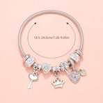 Charm Bracelet with Heart, Four-Leaf Clover & Rhinestone Beads(silver)
