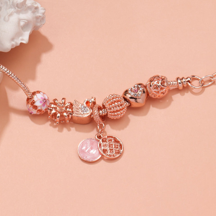 Hollow Crystal-Encrusted Swan Crown Flower Heart Bracelet(rose gold,20cm)