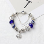 Romantic Love Heart Pendant Bracelet with Rhinestones, Glass Beads(19cm)