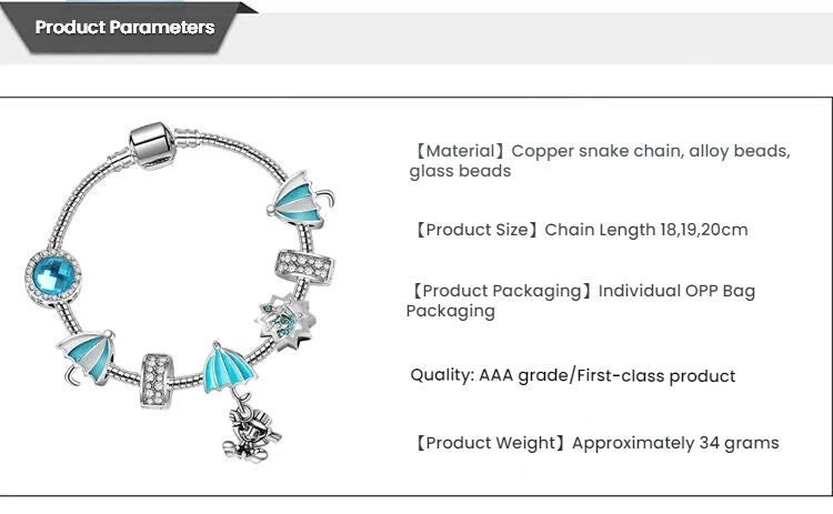 Anime Character Colorful Umbrella Alloy Charm Bracelet with Rhinestones(18cm)