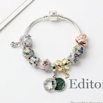 Rhinestone Inlaid Pastoral Style Butterfly Wreath Clover Pendant Bracelet(20cm)