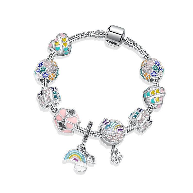 Sky-themed Heart Wreath Rainbow Pendant Alloy Bracelet(19cm)