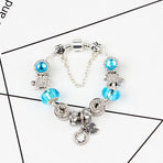 Charm Bracelet with Tortoise, Heart, Clover Pendant(Blue,19cm)