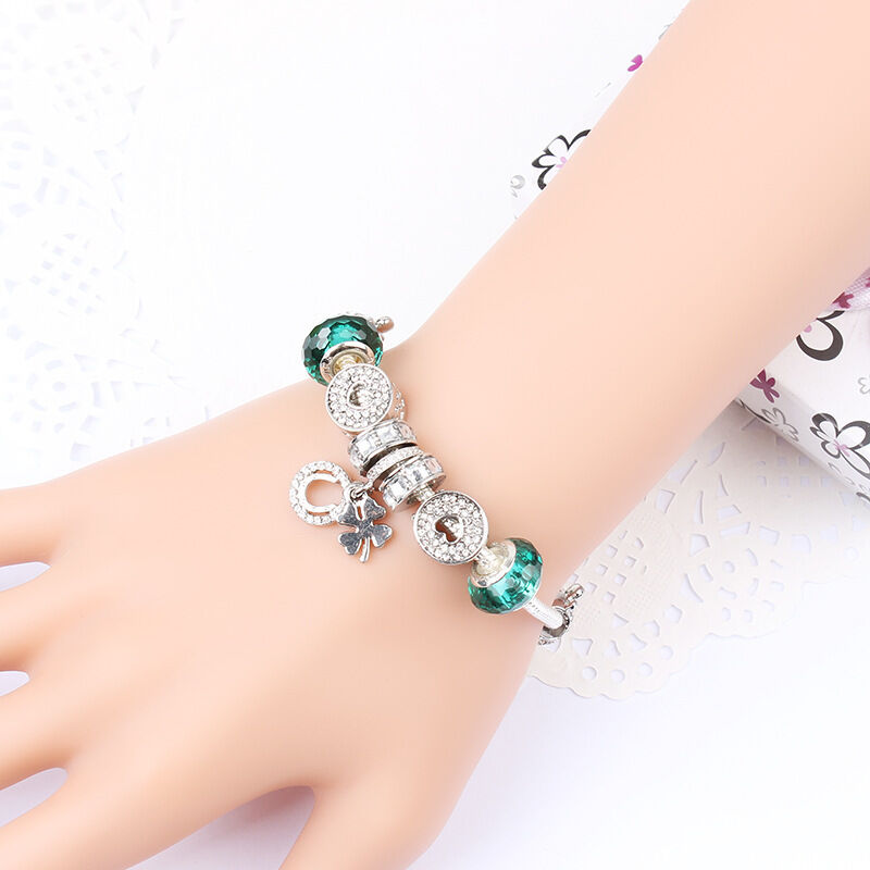 Charm Bracelet with Tortoise, Heart, Clover Pendant(Green,18cm)