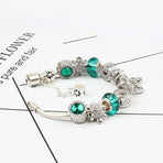 Charm Bracelet with Tortoise, Heart, Clover Pendant(Green,18cm)