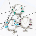 Charm Bracelet with Tortoise, Heart, Clover Pendant(Green,18cm)