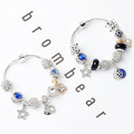 Fashion Charm Bracelet with Snowflake, Crystal, Rhinestone Beads & Hollow Star Zircon Pendant(18cm)