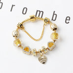 Golden Rhinestone Heart Charm Beaded Snake Chain Bracelet(20cm)