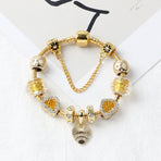 Golden Rhinestone Heart Charm Beaded Snake Chain Bracelet(20cm)