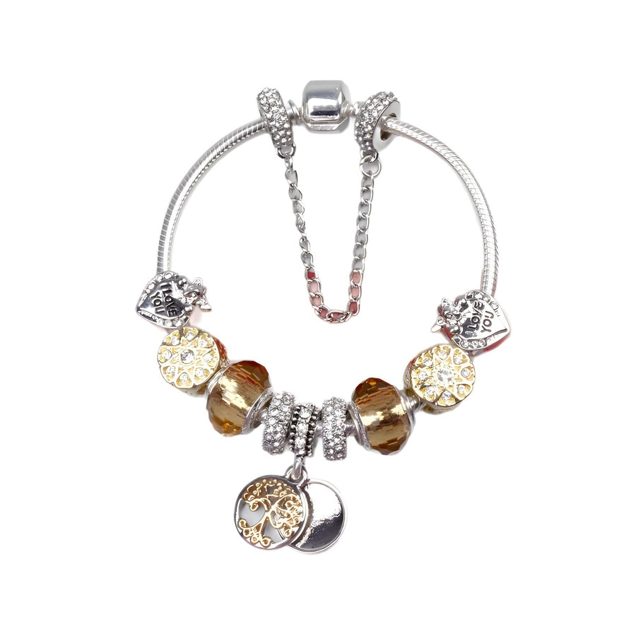 Crystal Bead & Tree of Life Pendant Bracelet with Rhinestones(20cm)