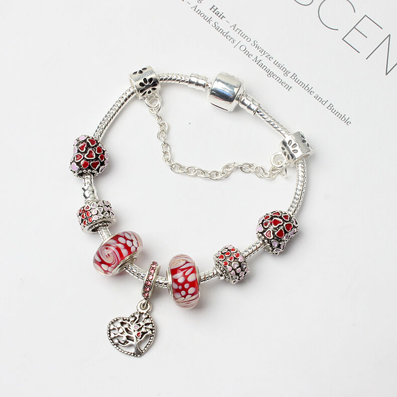 Red Zircon Beaded Christmas Tree Pendant Alloy Bracelet(18cm)