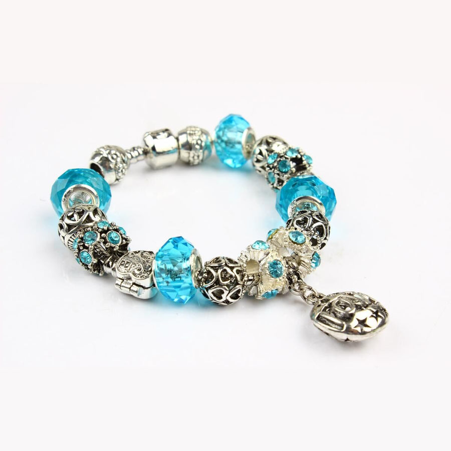 Vintage Crystal Zircon Beaded Bracelet with Hollow LOVE Alloy Pendant, Adjustable Snake Chain Bracelet(18cm+5cm)