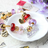 Love-Themed Beaded Bracelet with Crystal & Letter Pendant(18cm) - Top-Down View