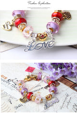 Love-Themed Beaded Bracelet with Crystal & Letter Pendant(18cm) - 45-Degree Angle