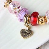 Love-Themed Beaded Bracelet with Crystal & Letter Pendant(19cm) - Side View