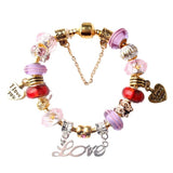 Love-Themed Beaded Bracelet with Crystal & Letter Pendant(20cm)