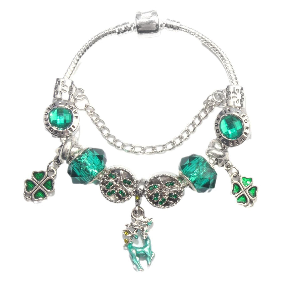 Colorful Cat Eye Glass Bead Clover Pendant Bracelet(17cm)