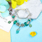 Colorful Cat Eye Glass Bead Clover Pendant Bracelet(19cm)