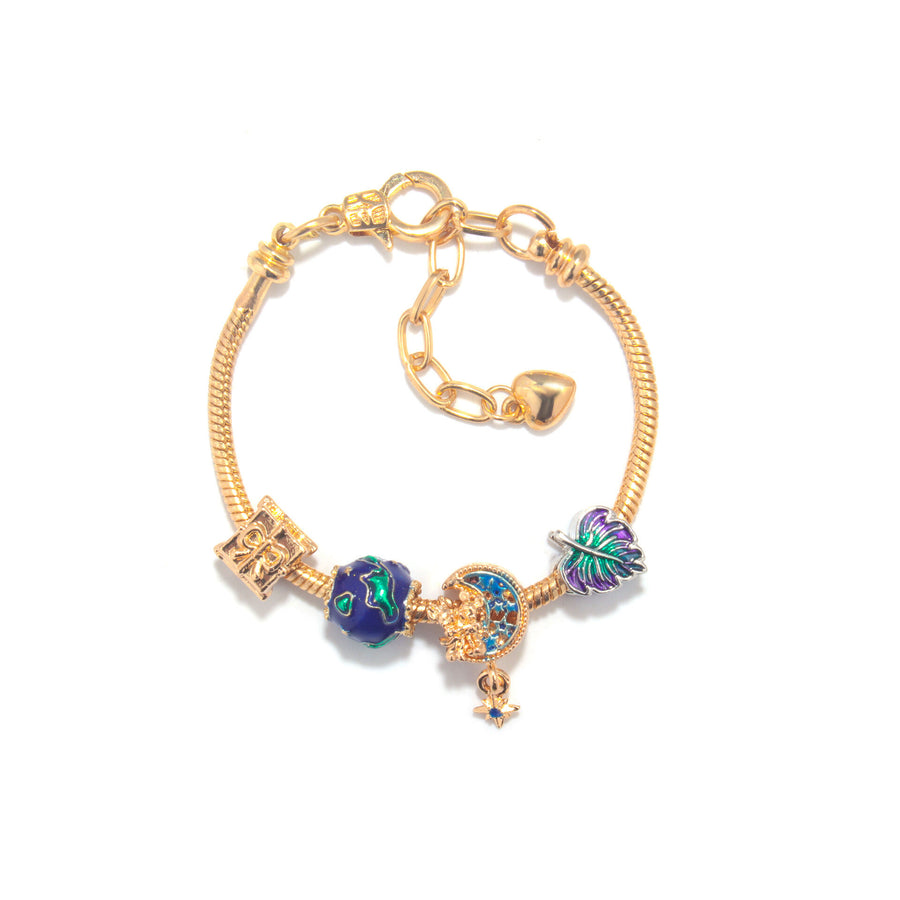 Colorful Leaf Moon Star Pendant Versatile Gold Bracelet(21cm)