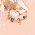 Colorful Leaf Moon Star Pendant Versatile Gold Bracelet(21cm)