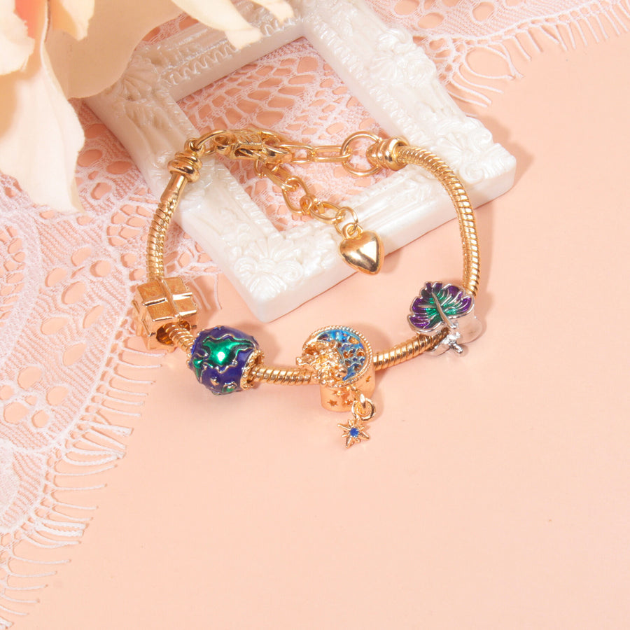 Colorful Leaf Moon Star Pendant Versatile Gold Bracelet(21cm)