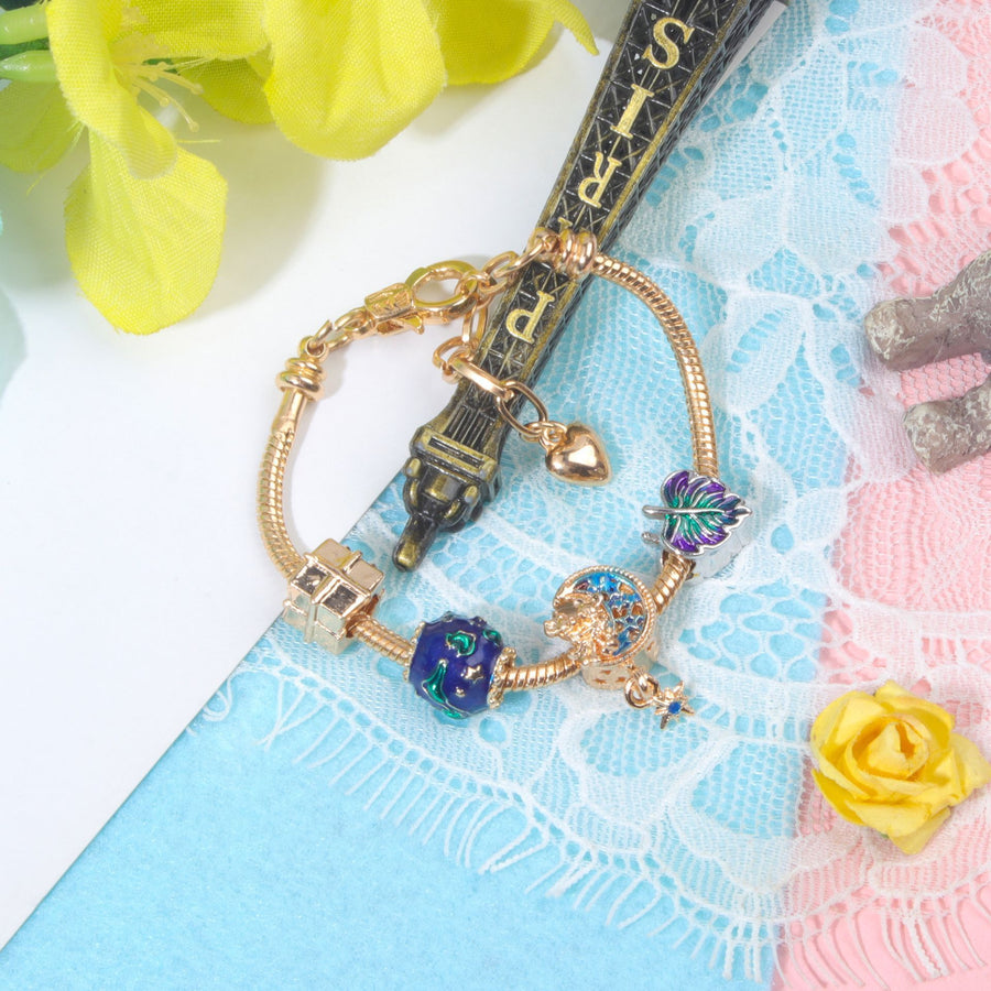 Colorful Leaf Moon Star Pendant Versatile Gold Bracelet(21cm)