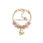 Sweet Style Crystal Rhinestone Gold Star Moon Pendant Cute Pink Bead Bracelet(16cm)
