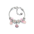 Chic Pink Crystal Beaded Bracelet with Magnolia & Star Pendant(17cm)
