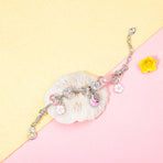Chic Pink Crystal Beaded Bracelet with Magnolia & Star Pendant(19cm)