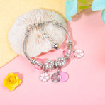 Chic Pink Crystal Beaded Bracelet with Magnolia & Star Pendant(19cm)