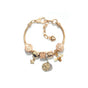 Golden Heart & Bee Charm Bracelet with Rhinestones, Hollow Flower & Gift Box Beads(16cm)