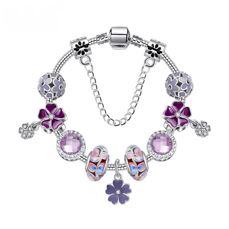 Combo Deal: Tortoise Bead, Purple Floral, Blue Starry Sky Bracelets - Mix & Match,Buy 3 for Better Price(triple-19cm)