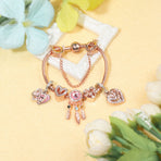 Rose Gold Bracelet with Pink Heart Charms & Crystal Rhinestones(17cm)