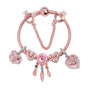 Rose Gold Bracelet with Pink Heart Charms & Crystal Rhinestones(18cm)
