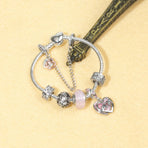 Heart Charm Beaded Bracelet with Crystals(17cm)