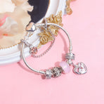 Heart Charm Beaded Bracelet with Crystals(19cm)