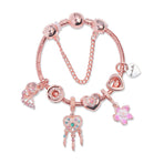 Rose Gold Bracelet with Dreamcatcher & Lily Pendant, Crystal Zircon Beads(18cm)