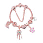 Rose Gold Bracelet with Dreamcatcher & Lily Pendant, Crystal Zircon Beads(18cm)