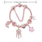 Rose Gold Bracelet with Dreamcatcher & Lily Pendant, Crystal Zircon Beads(18cm)