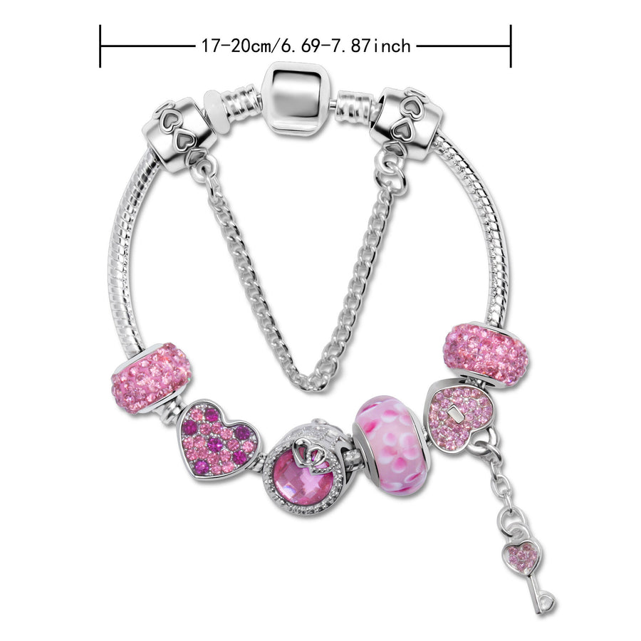 Classic Rhinestone-Inlaid Glass Bead Dreamcatcher Bracelet(pink-16cm)