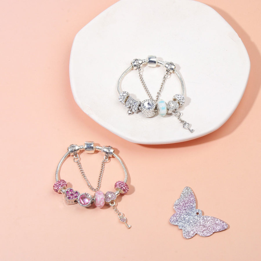Classic Rhinestone-Inlaid Glass Bead Dreamcatcher Bracelet(pink-16cm)