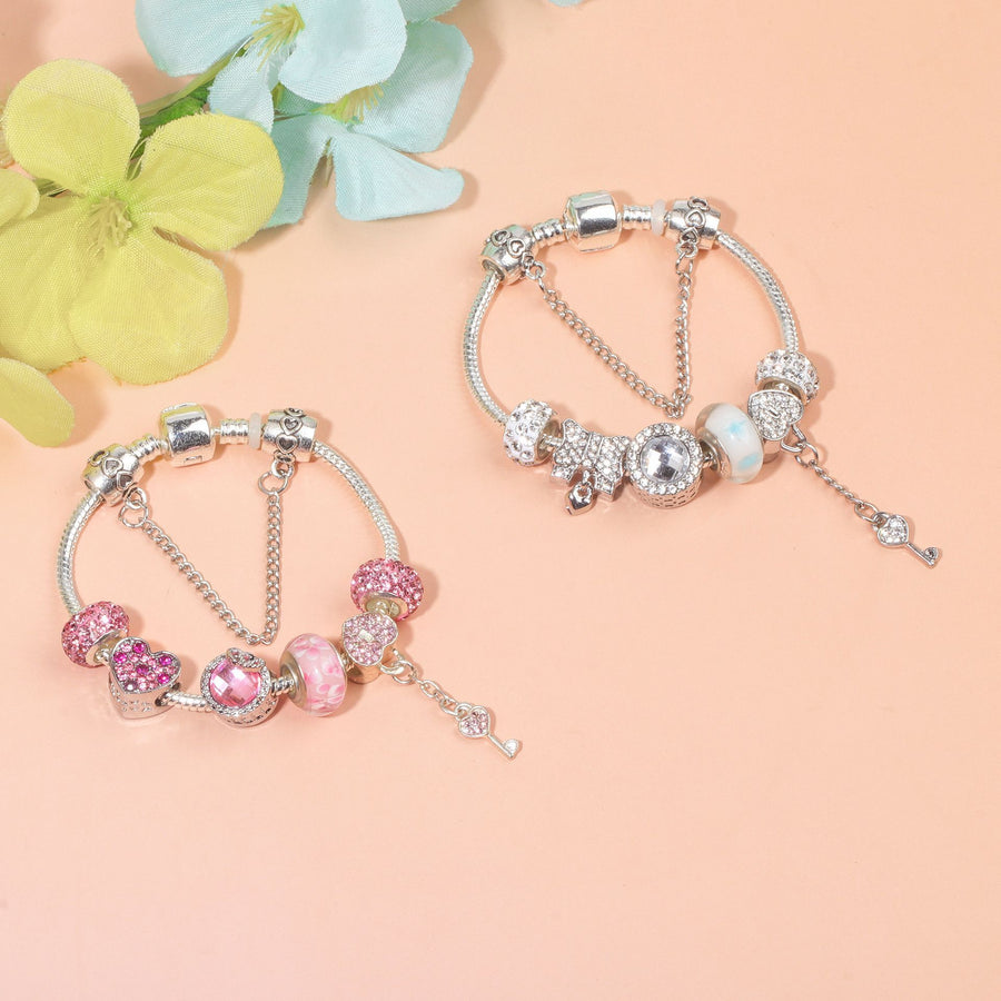 Classic Rhinestone-Inlaid Glass Bead Dreamcatcher Bracelet(pink-16cm)