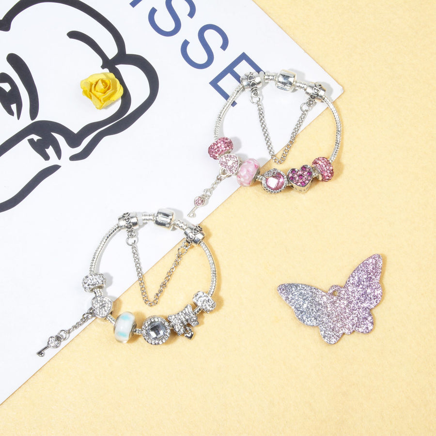 Classic Rhinestone-Inlaid Glass Bead Dreamcatcher Bracelet(pink-16cm)