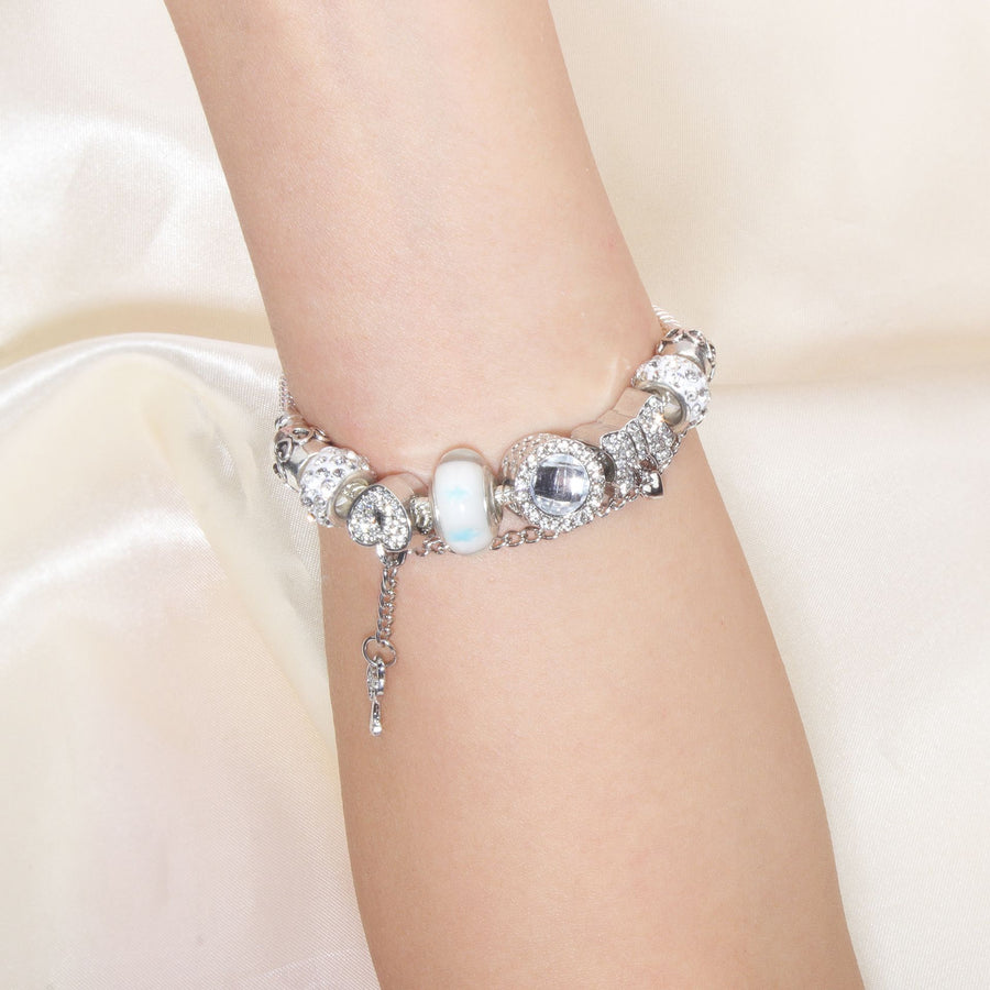 Classic Rhinestone-Inlaid Glass Bead Dreamcatcher Bracelet(silver-20cm)