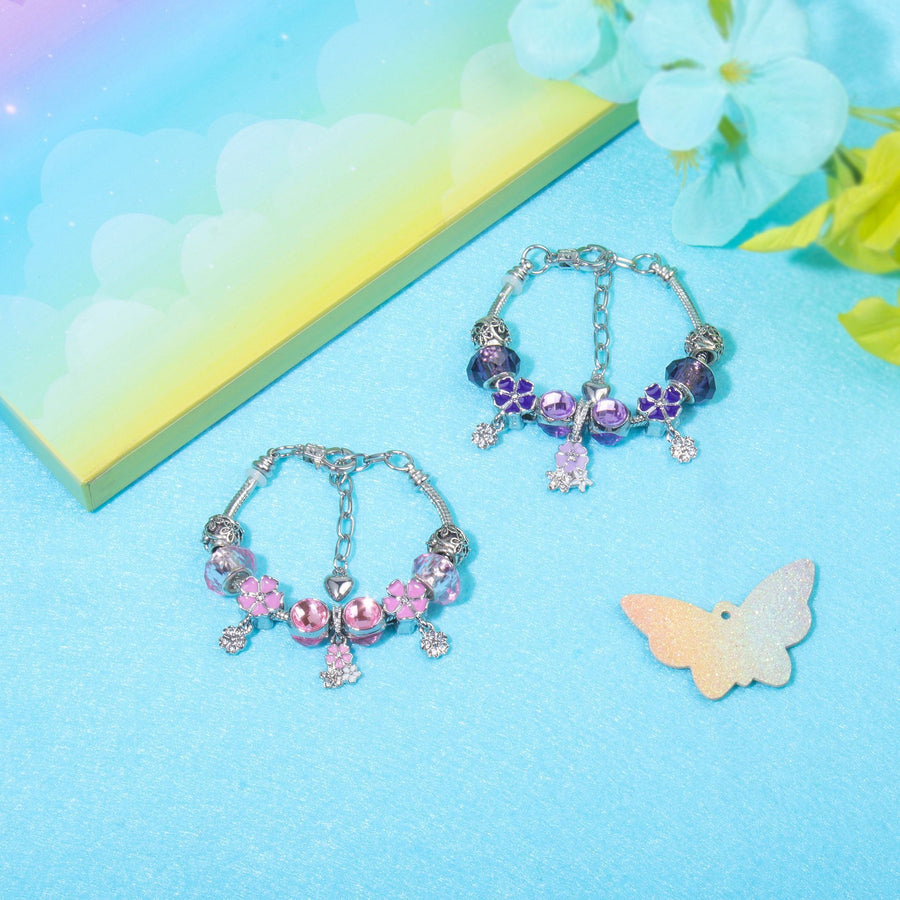 Romantic Floral Big Glass Bead Petal Pendant DIY Bracelet(pink-19cm)
