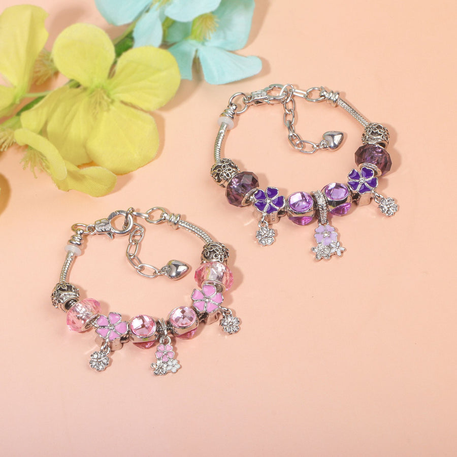 Romantic Floral Big Glass Bead Petal Pendant DIY Bracelet(pink-19cm)
