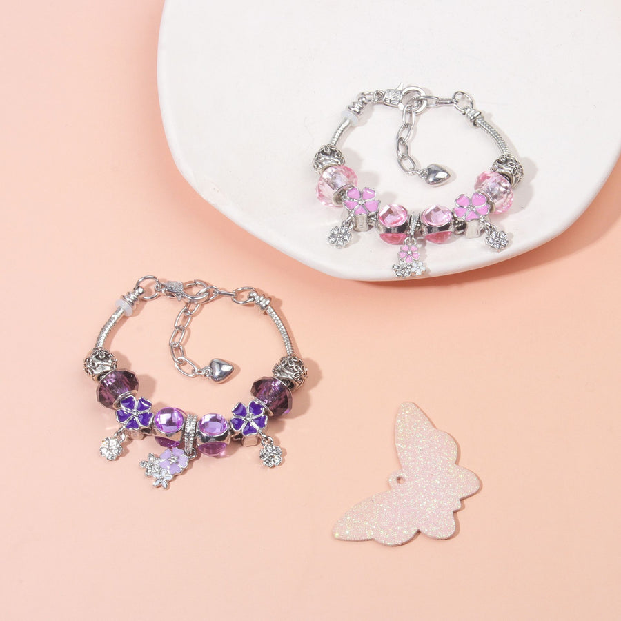 Romantic Floral Big Glass Bead Petal Pendant DIY Bracelet(pink-19cm)