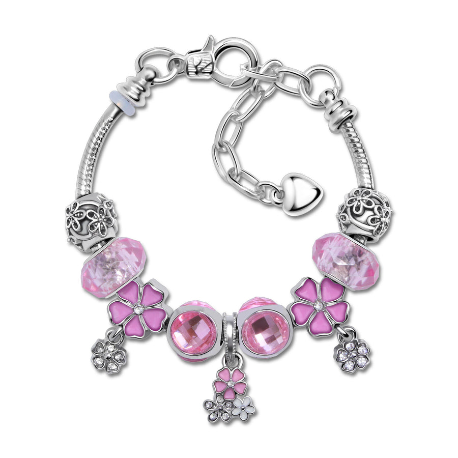 Romantic Floral Big Glass Bead Petal Pendant DIY Bracelet(pink-20cm)