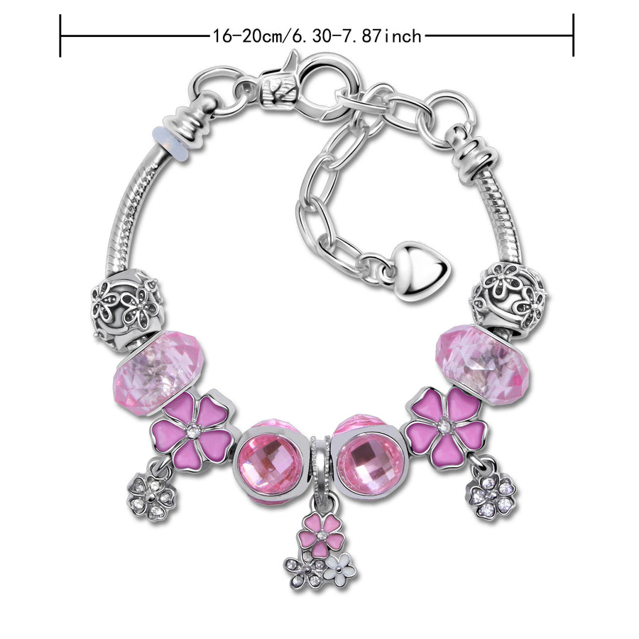 Romantic Floral Big Glass Bead Petal Pendant DIY Bracelet(pink-20cm)