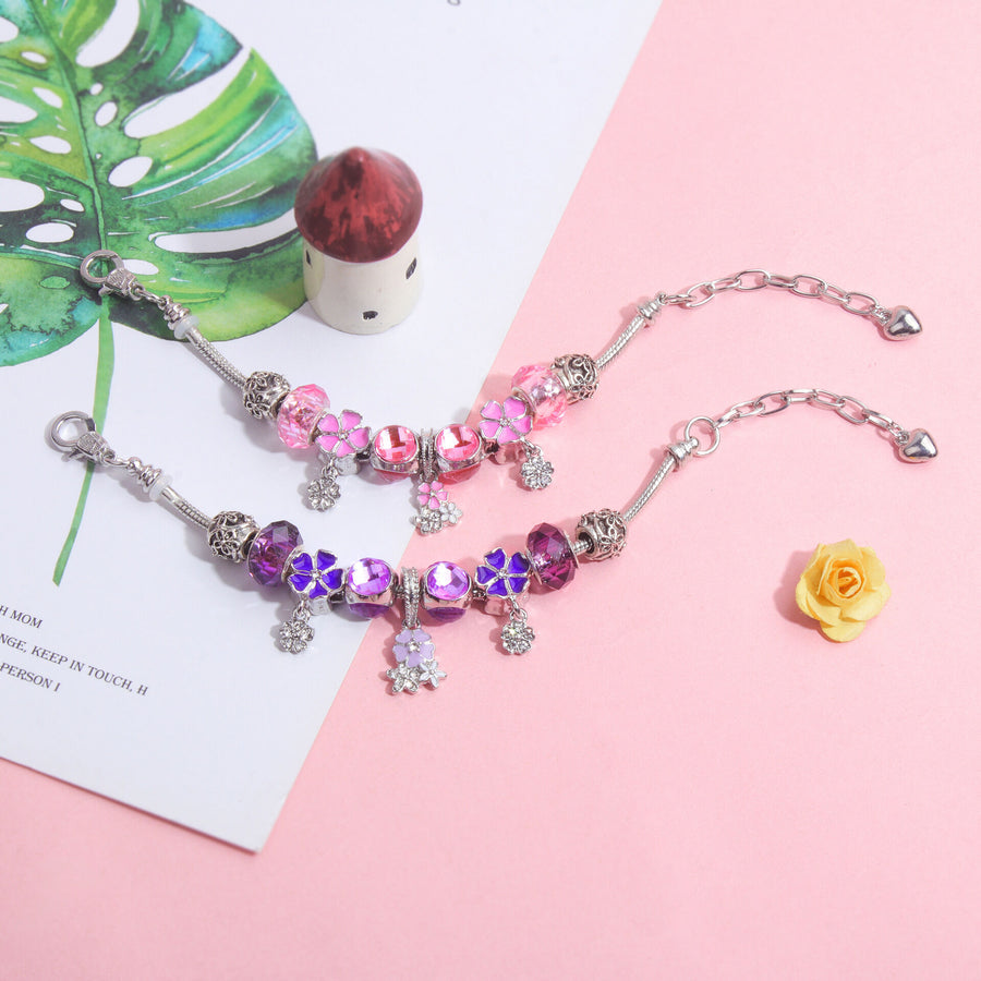 Romantic Floral Big Glass Bead Petal Pendant DIY Bracelet(pink-20cm)